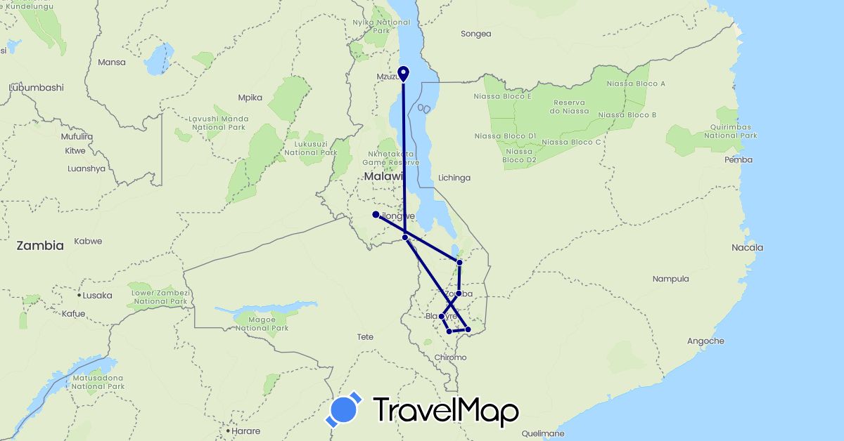 TravelMap itinerary: driving in Malawi (Africa)